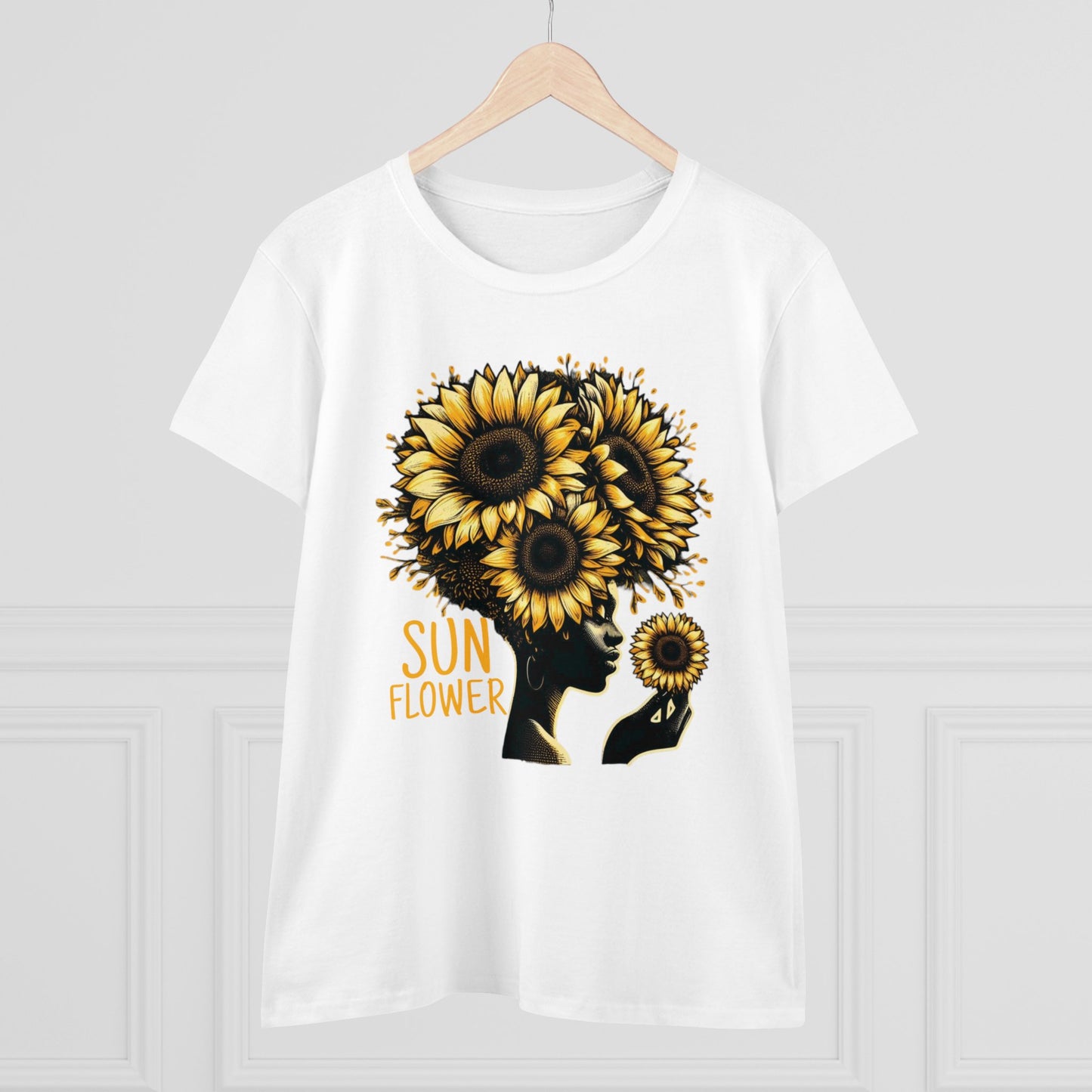 Radiant Majesty: Sunflower Goddess Midweight Cotton Tee