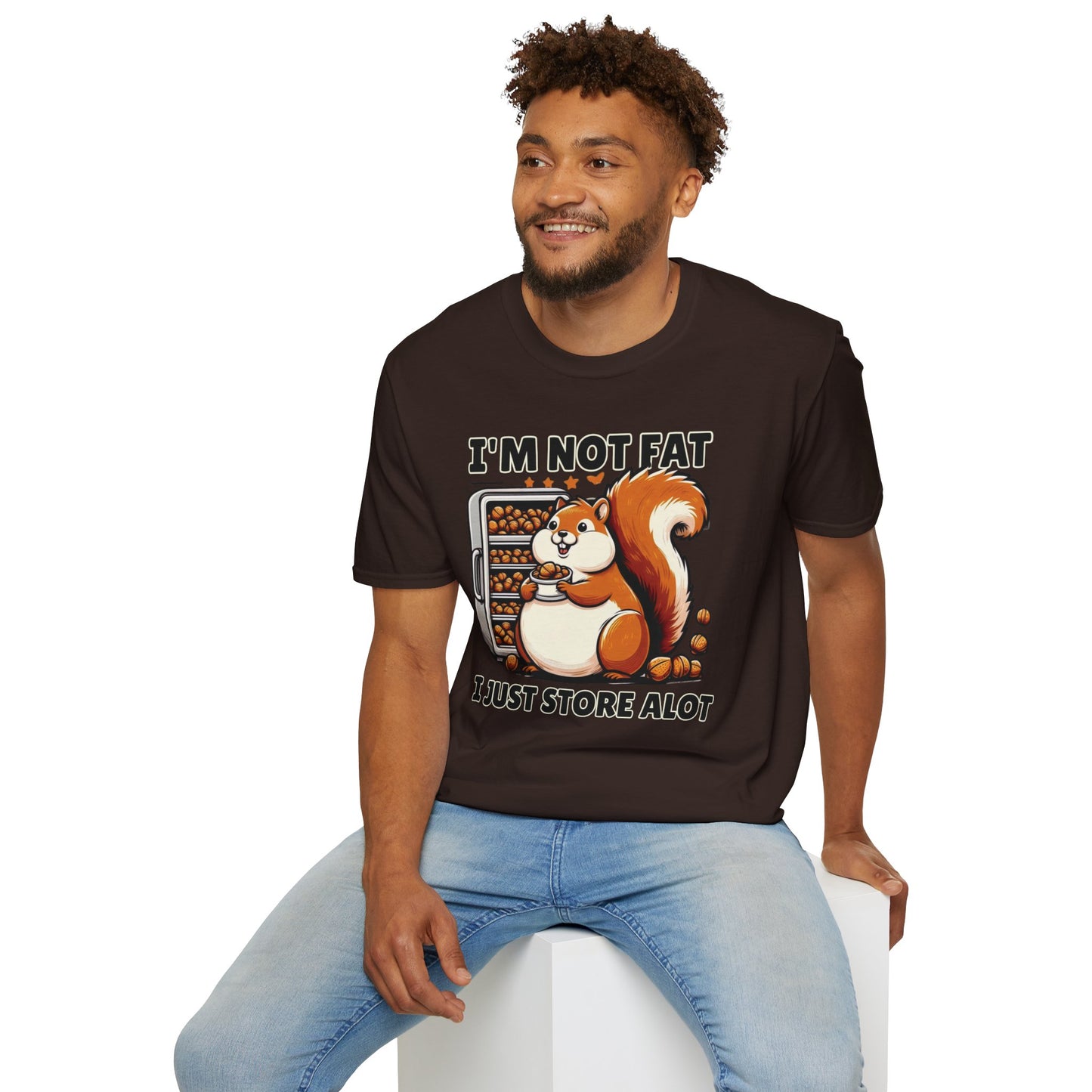 Chubby Squirrel Humor Tee - Unisex Cotton Graphic T-shirt: 'I'm Not Fat, I Just Store a Lot' - Cute and Comfy Wildlife Fashion