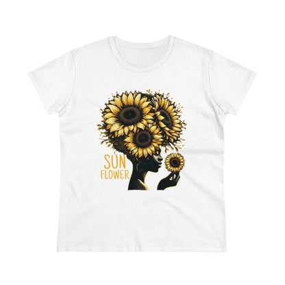 Radiant Majesty: Sunflower Goddess Midweight Cotton Tee