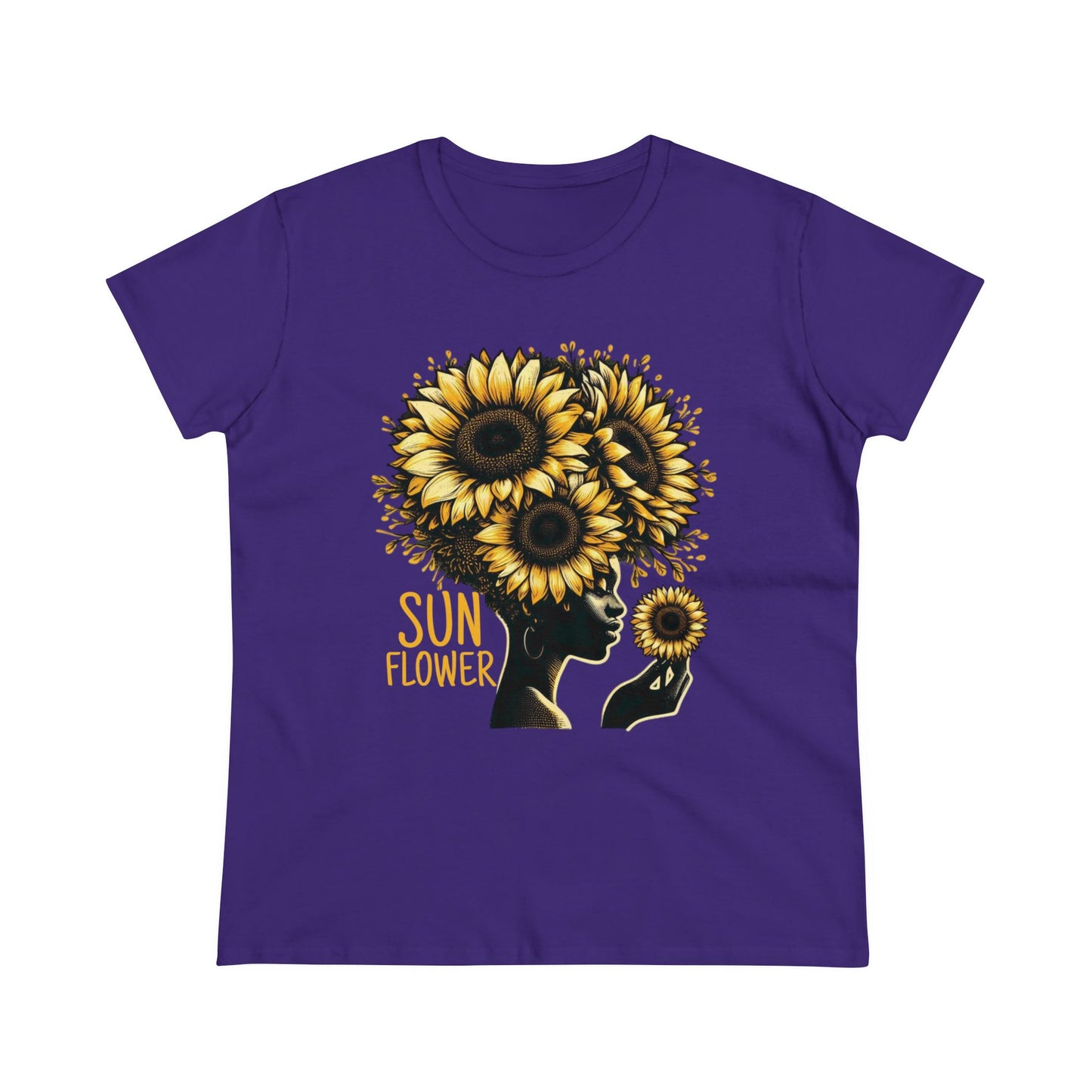 Radiant Majesty: Sunflower Goddess Midweight Cotton Tee