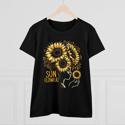 Radiant Majesty: Sunflower Goddess Midweight Cotton Tee