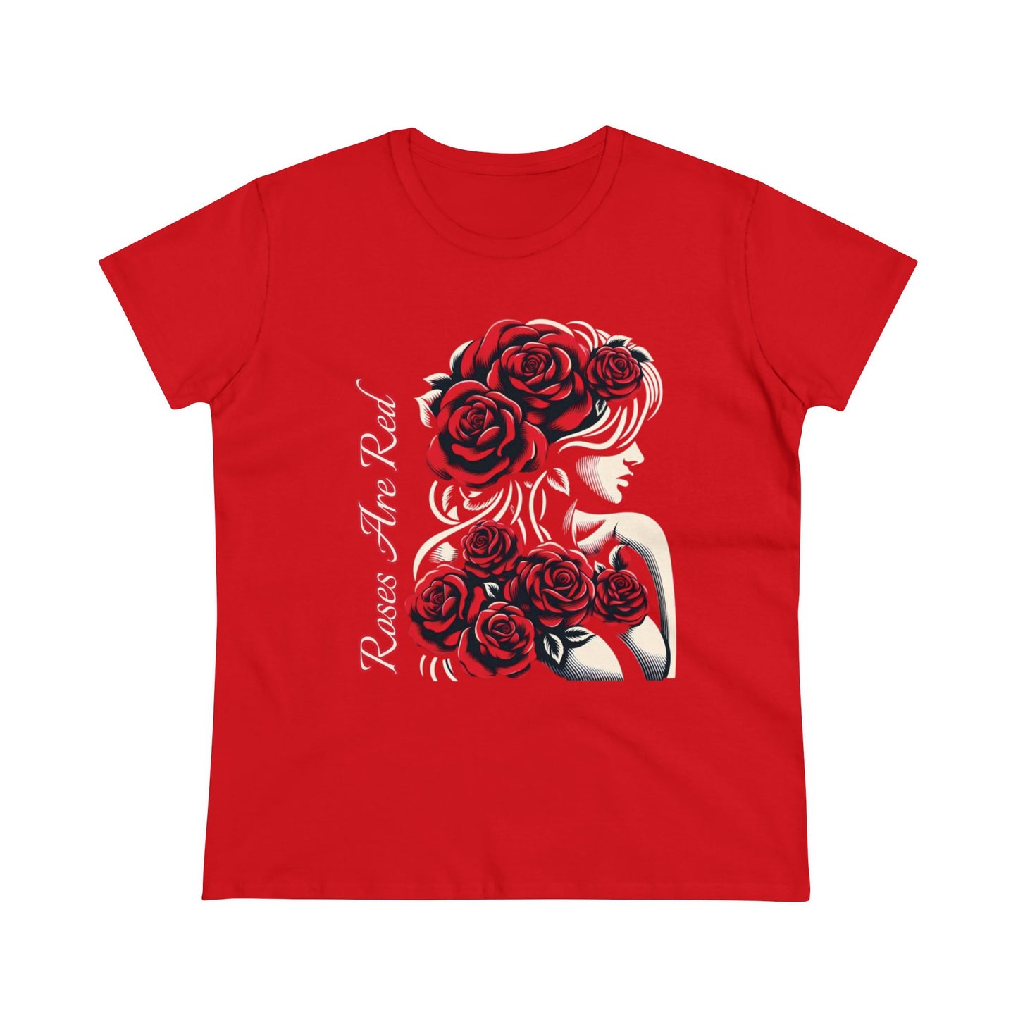 Rosy Radiance: Floral Femme Fatale Women's Midweight Cotton Tee