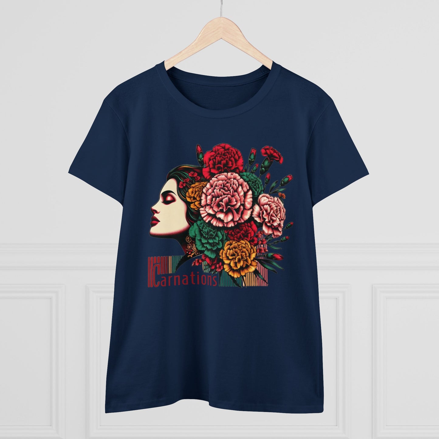 Petals and Poise: Carnation Lady Graphic Midweight Cotton Tee