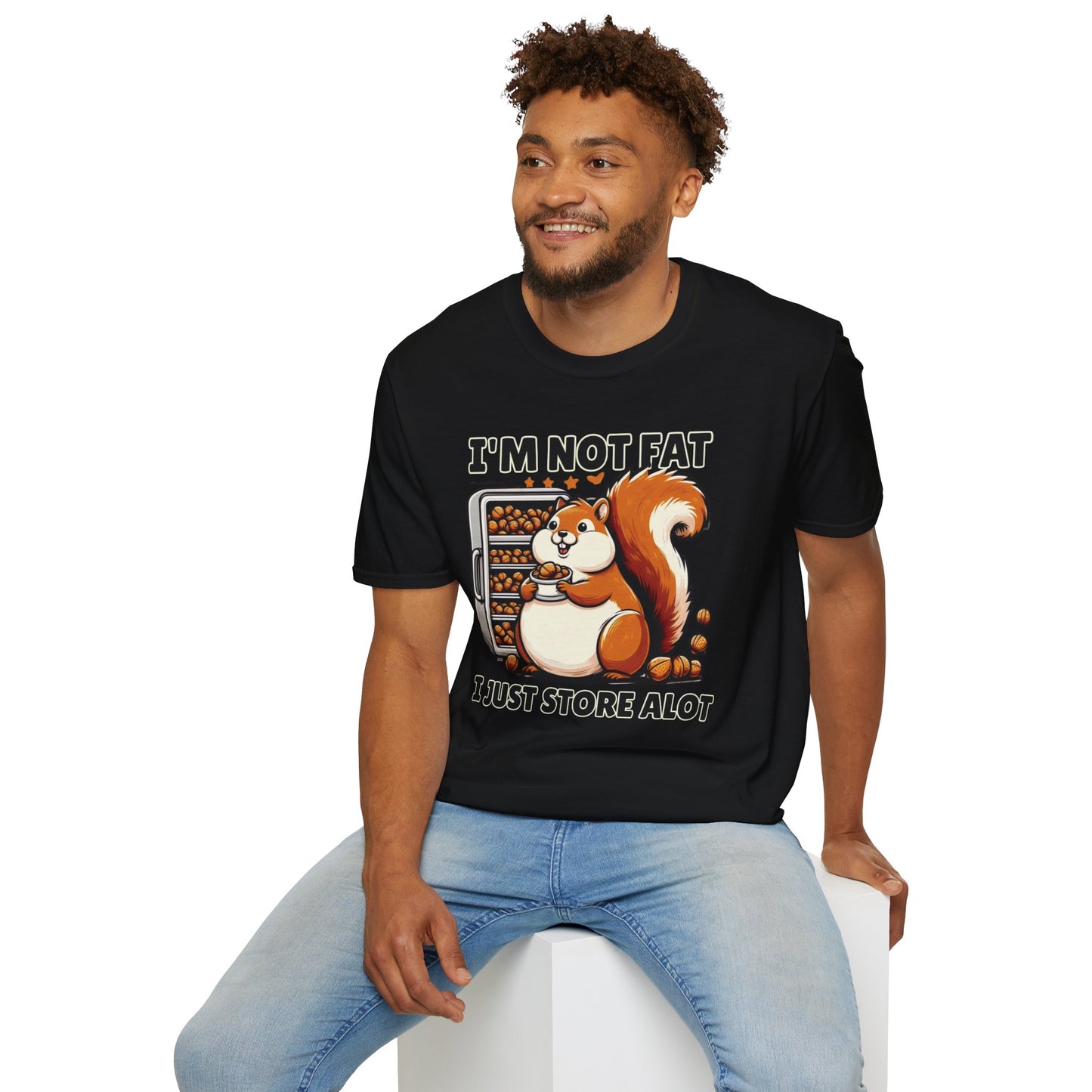 Chubby Squirrel Humor Tee - Unisex Cotton Graphic T-shirt: 'I'm Not Fat, I Just Store a Lot' - Cute and Comfy Wildlife Fashion