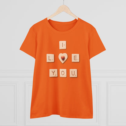 Tile Talk: Women's 'I Love You' Scrabble Graphic Tee - Spellbound Affection! Midweight Cotton Tee