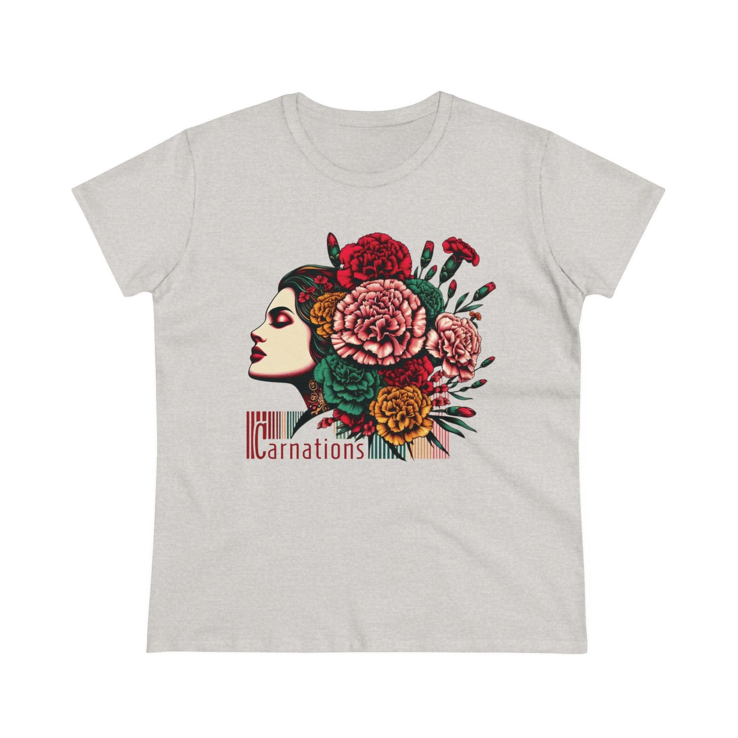 Petals and Poise: Carnation Lady Graphic Midweight Cotton Tee