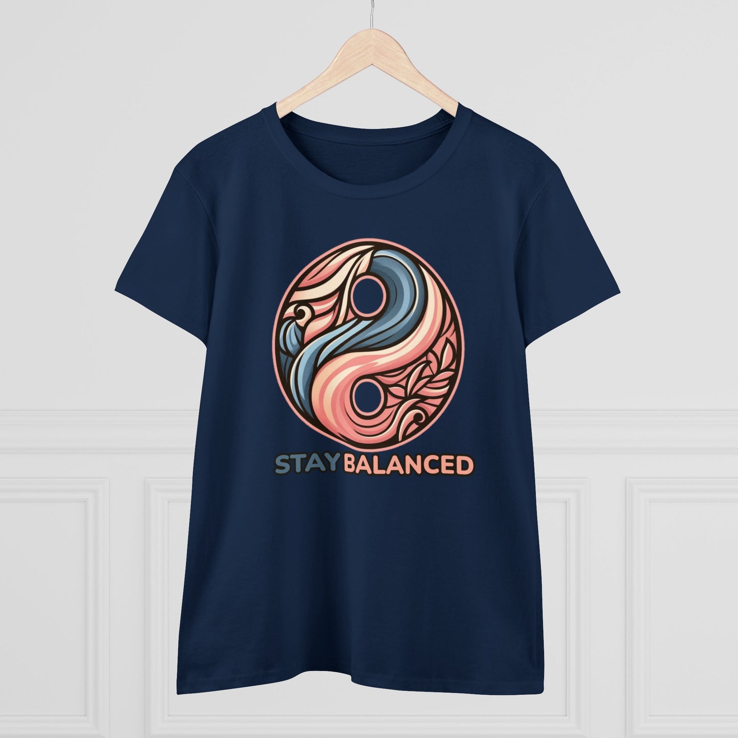 Women's Premium Harmony Threads: Embrace Equilibrium with 'Stay Balanced' Yin-Yang Tee