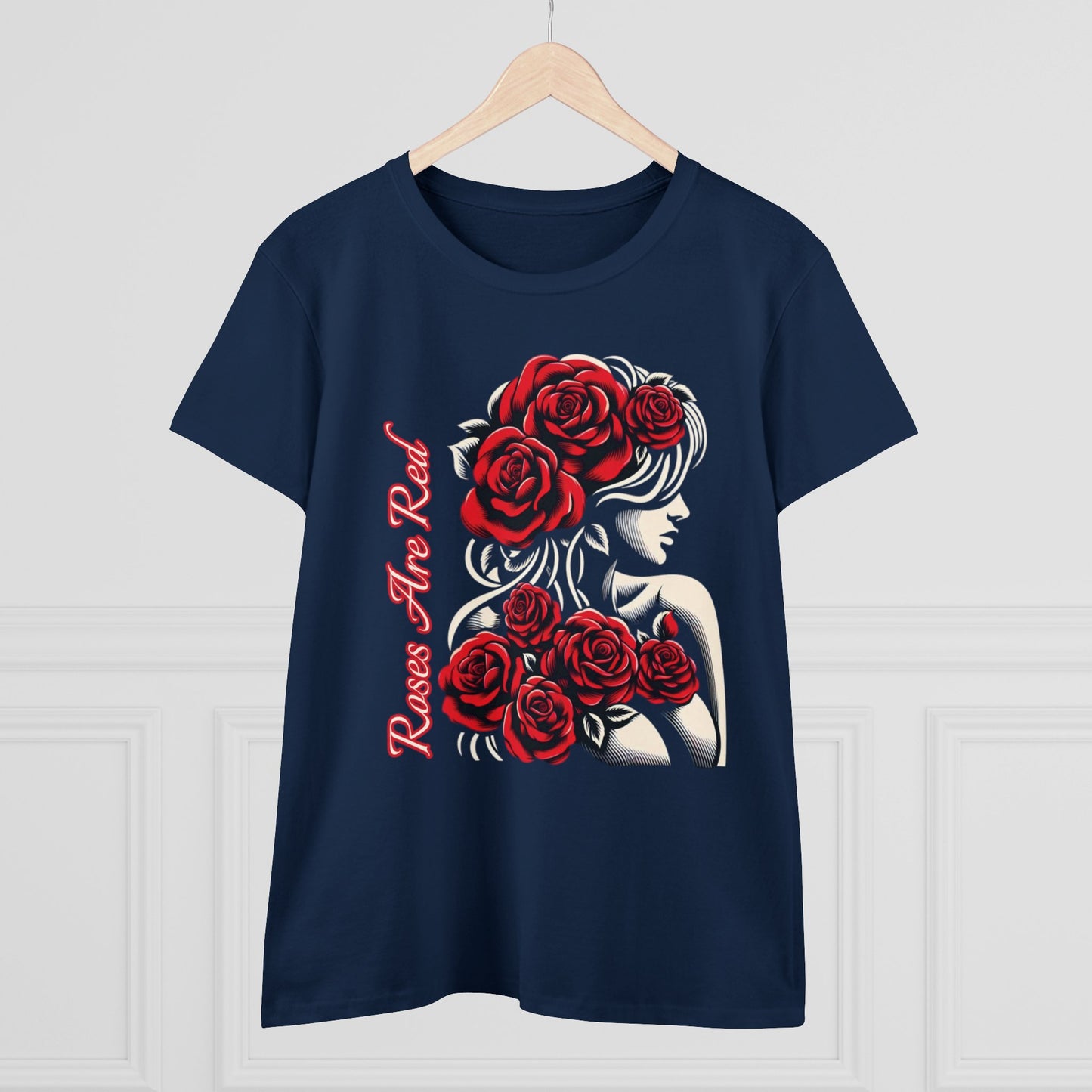 Rosy Radiance: Floral Femme Fatale Women's Midweight Cotton Tee