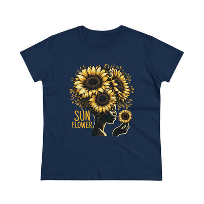 Radiant Majesty: Sunflower Goddess Midweight Cotton Tee