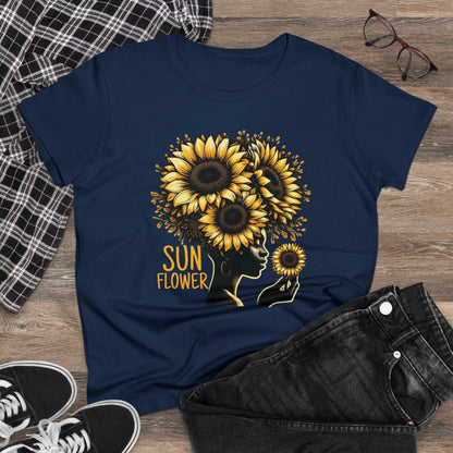 Radiant Majesty: Sunflower Goddess Midweight Cotton Tee