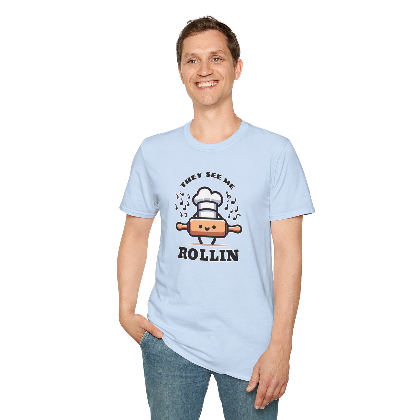 Rolling in Laughter: The Giggle Baker's Weapon of Choice Tee They See Me Rollin Tee