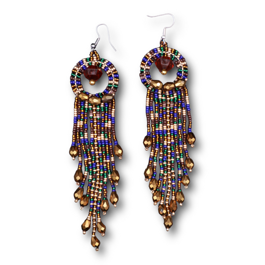 Elegant beaded  Beaded fringe hoop earrings, gift for artist hoop earrings, shiny jewelry
