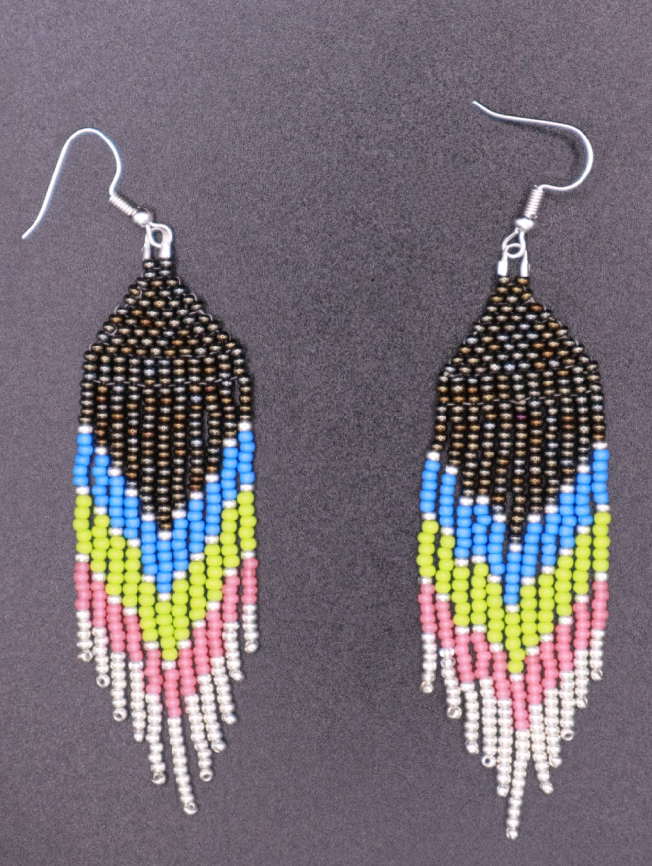 Chevron Beaded Metallic Earrings 2pc