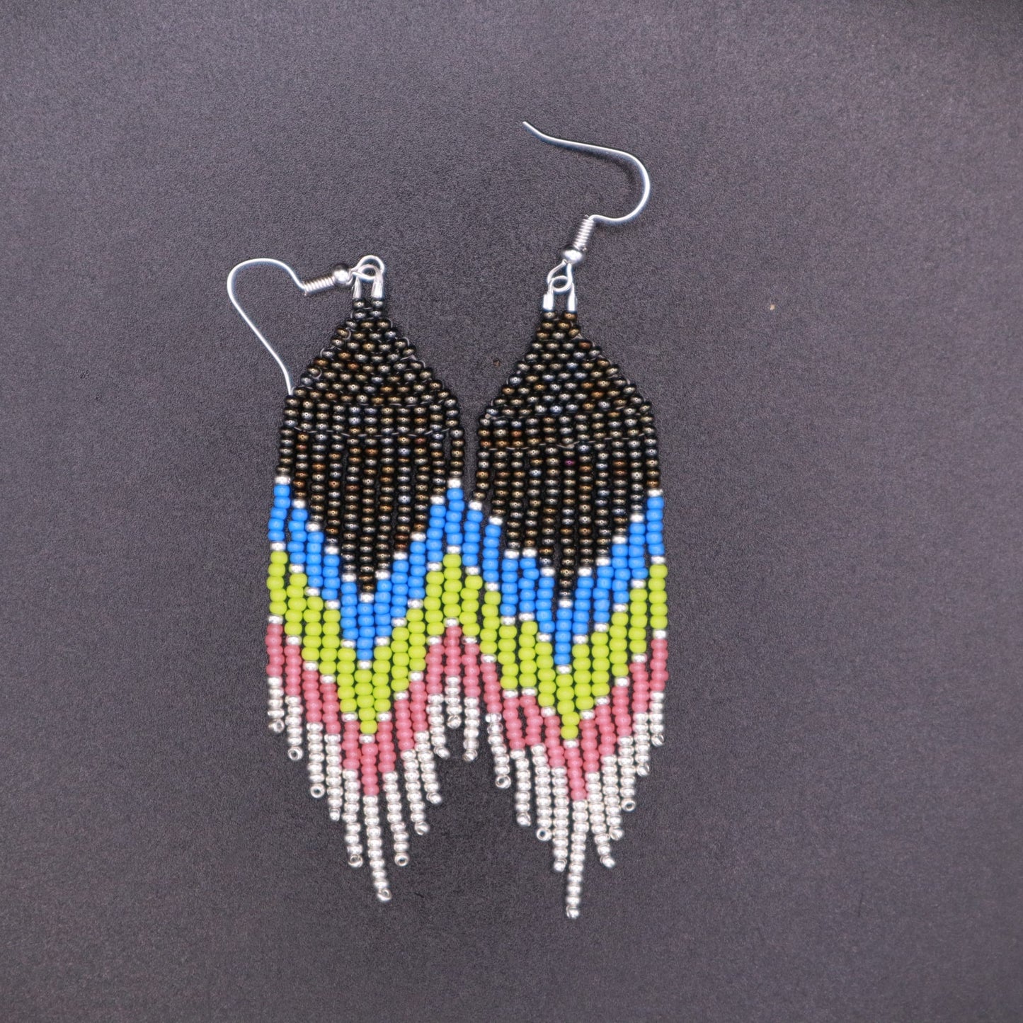 Chevron Beaded Metallic Earrings 2pc