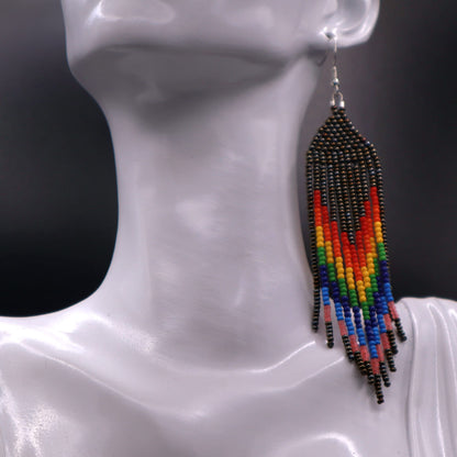 Rainbow Chevron Metallic Beaded Earrings 2pc