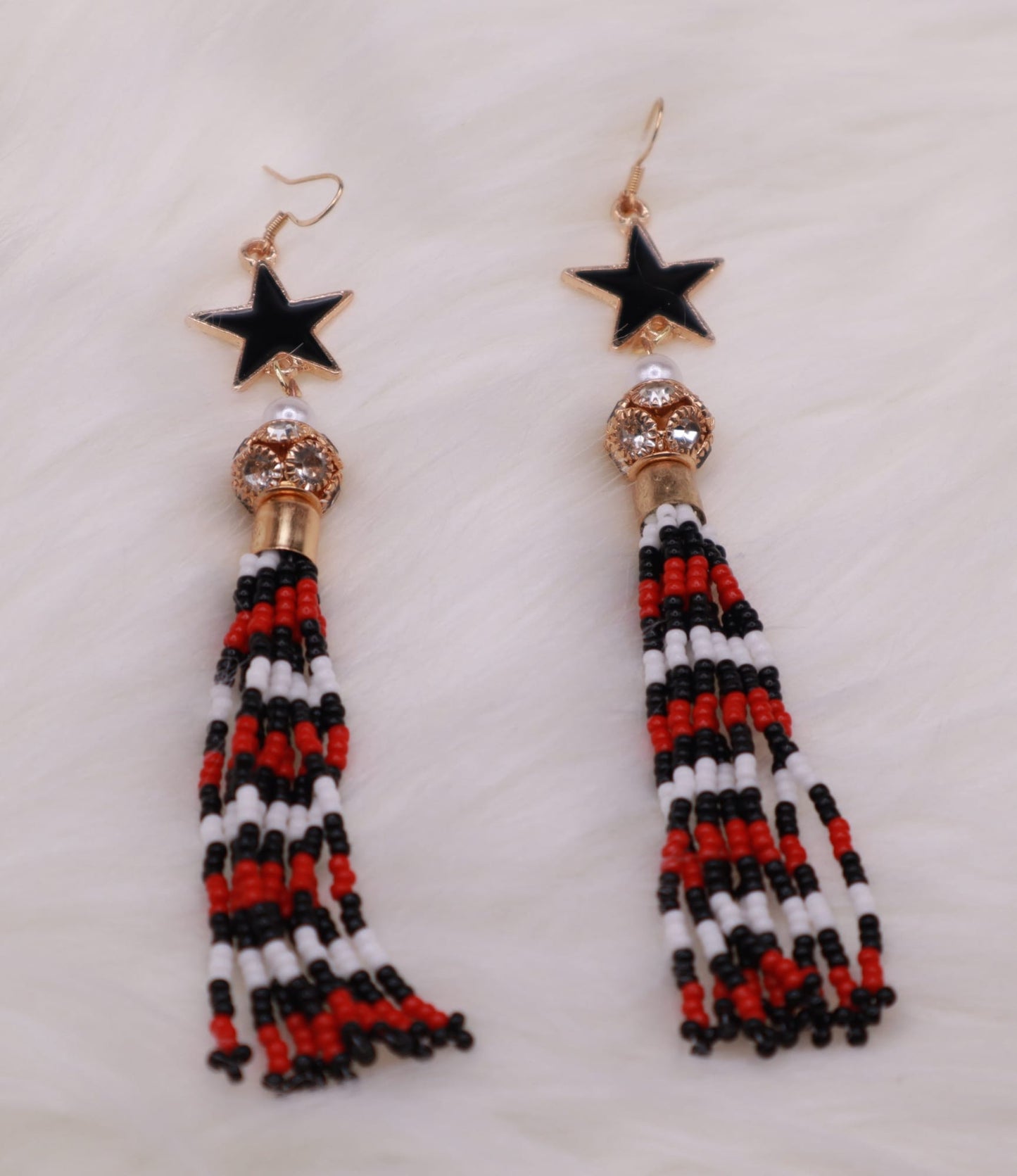 Red tassel fringe earrings