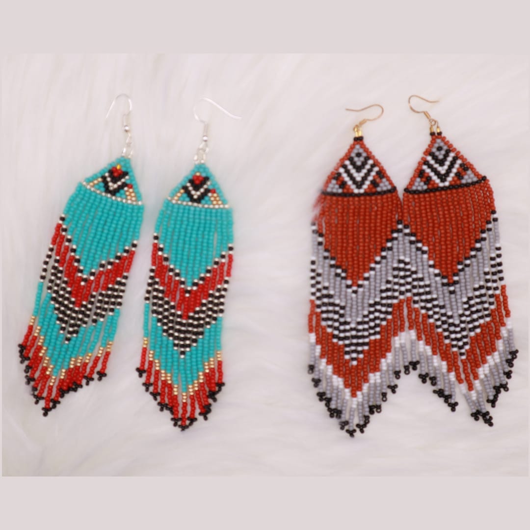 Seed Bead Fringe Earrings ⋄ Indian Earrings ⋄ Bohemian Beaded Fringe Earrings ⋄ Handmade Boho Dangle Earrings ⋄ Long Beaded Tribal Earrings