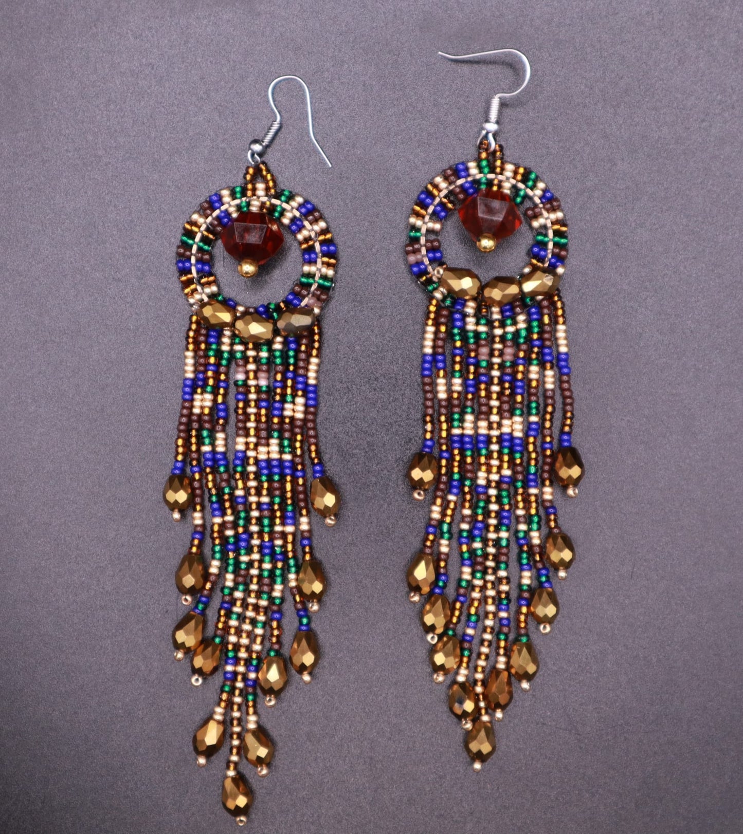 Elegant beaded  Beaded fringe hoop earrings, gift for artist hoop earrings, shiny jewelry