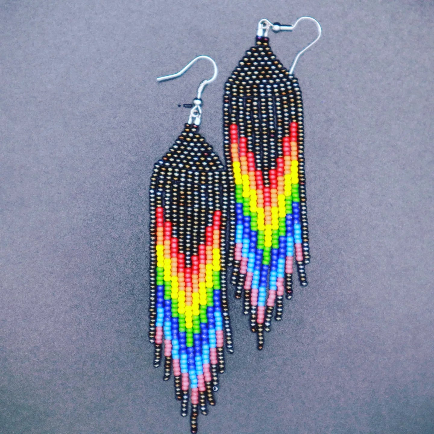 Rainbow Chevron Metallic Beaded Earrings 2pc