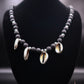 Metal Sea Shell and Black Bead Necklace