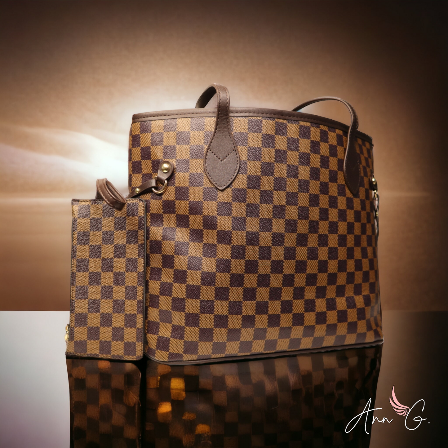 Checkerboard Style, Casual Tote Bag, Two Piece Zipper Bag, Handbags for Women, Large Soft Shoulder Tote Bag, Ladies Bag 2pcs Purse Set